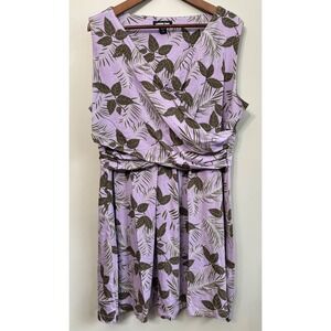 Lands End Dress Womens XL/P Lavender‎ Tropical Print Surplice Faux Wrap Vacation